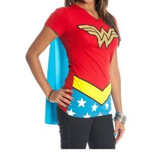 Wonder Woman Glitter Logo Juniors Costume Cosplay Cape T-Shirt Tee Shirt DC Comi